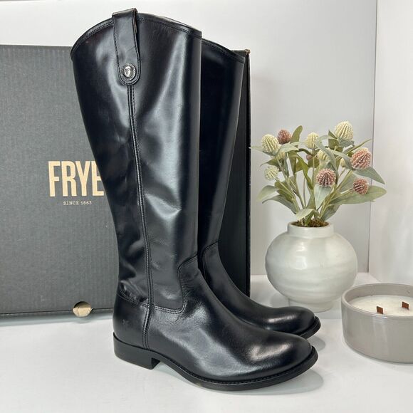 Frye Melissa Button Leather Equestrian Tall Riding Boots Black Women 6M NWB - Picture 1 of 9